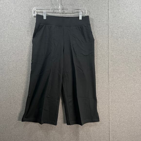 Denim & Co. Active French Terry Capri Wide Leg w/ Side Slit Black, XX-Small - Picture 1 of 9